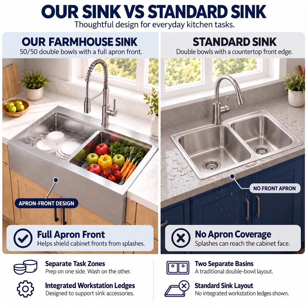 28 Inch Farmhouse Workstation Double Bowl Kitchen Sink