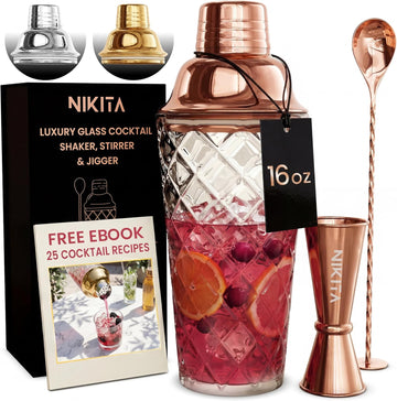 Nikita Cocktail Shaker, 5-Piece Martini Shaker & Bartender Kit with Bar Accessories Strainer, Jigger, Spoon & - Set of 5