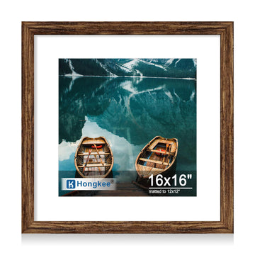 16x16 Frame, 16 x 16 Rustic Brown Wood Style (12x12 Mat, 1 Pack)