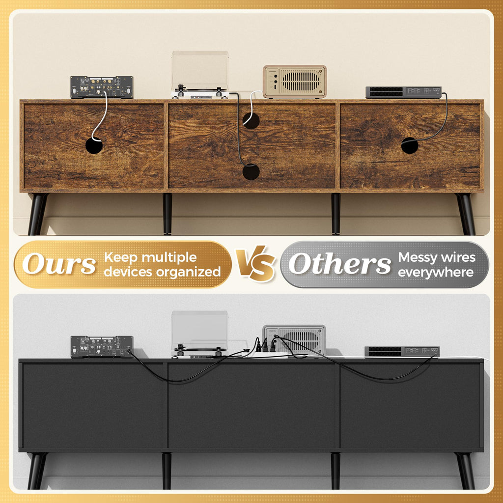 TV Stand for 55, 65 Inch TV, 63 Inch Entertainment Center with Adjustable Shelf, 2 Cabinets, TV Console Table, Media