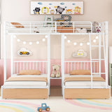 Heavy Duty Metal Triple Bunk Bed, Full Over Twin Over Twin Bunk Bed with Storage Drawers