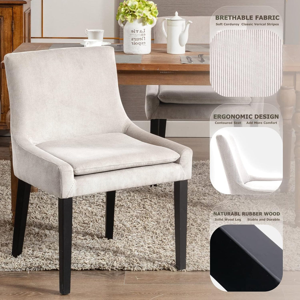 Modern Dining Chairs Set of 2, Upholstered Corduroy Accent Side Leisure Chairs with Mid Back and Wood Legs for