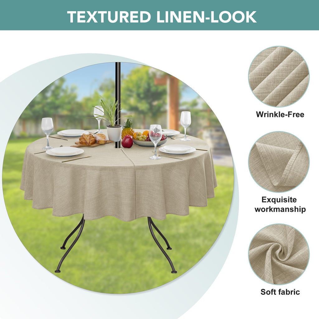 Outdoor Tablecloth with Umbrella Hole, Natural, 60 Inch Round
