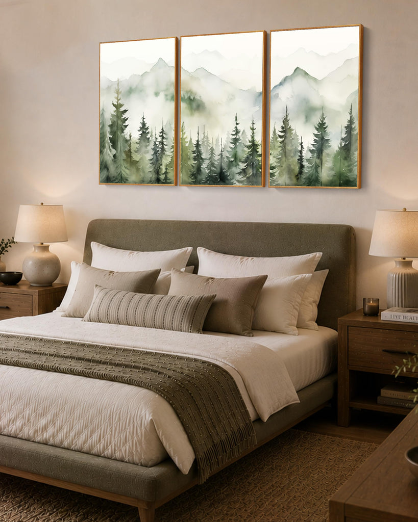 16x24 in Sage Green Mountain Landscape Large Wall Art Set of 3