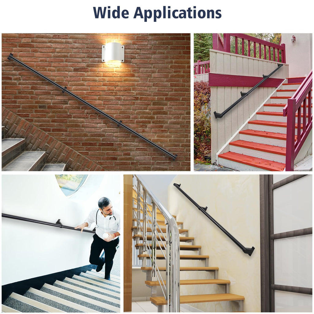 Industrial Stair Railing Metal Hand Rails for Indoor Stairs Wall Mount Staircase Handrails 1.5" Pipe Stair Handrail