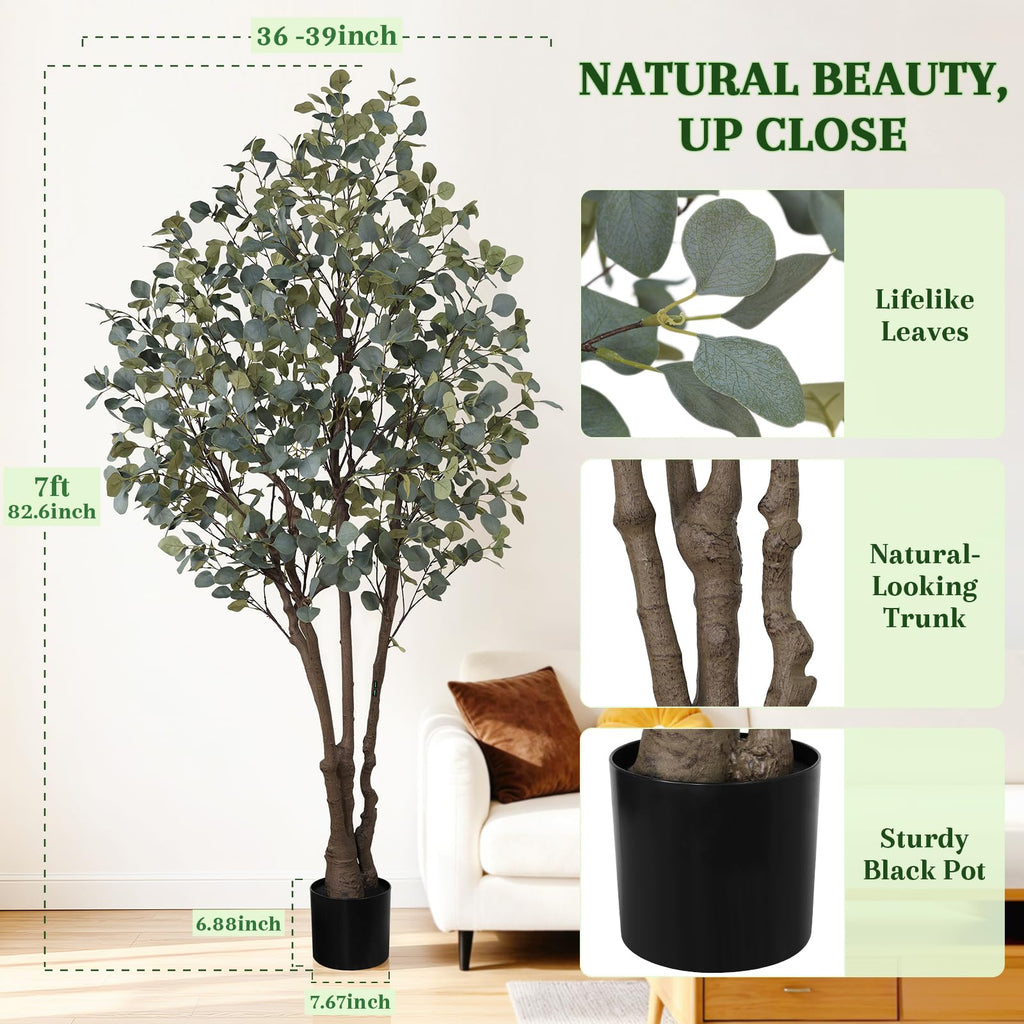 Eucalyptus Tree 7FT, Large Faux Eucalyptus Tree for Indoor Decor
