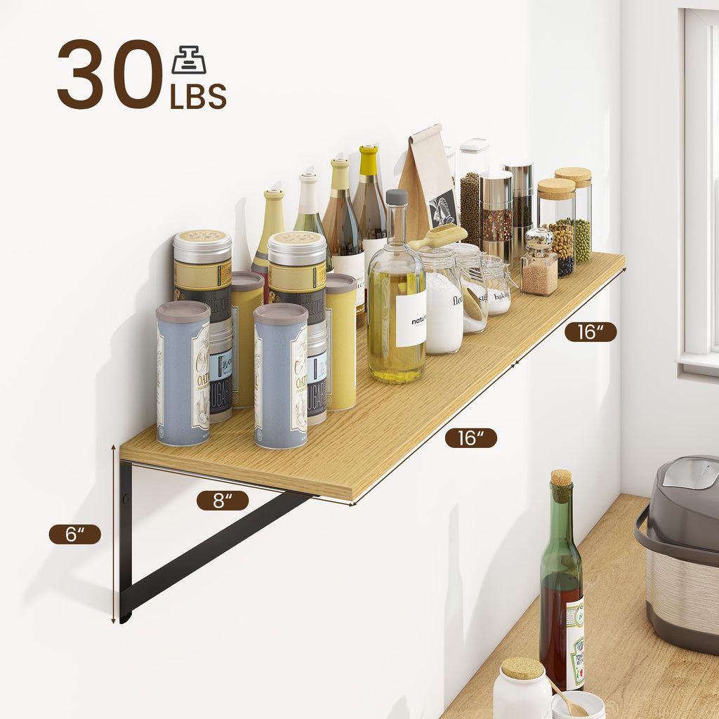 Deep Floating Shelves for Wall, 16W x 8D Wall Mounted Shelves Set of 2, Wide Display Ledge Shelf with Sturdy Metal