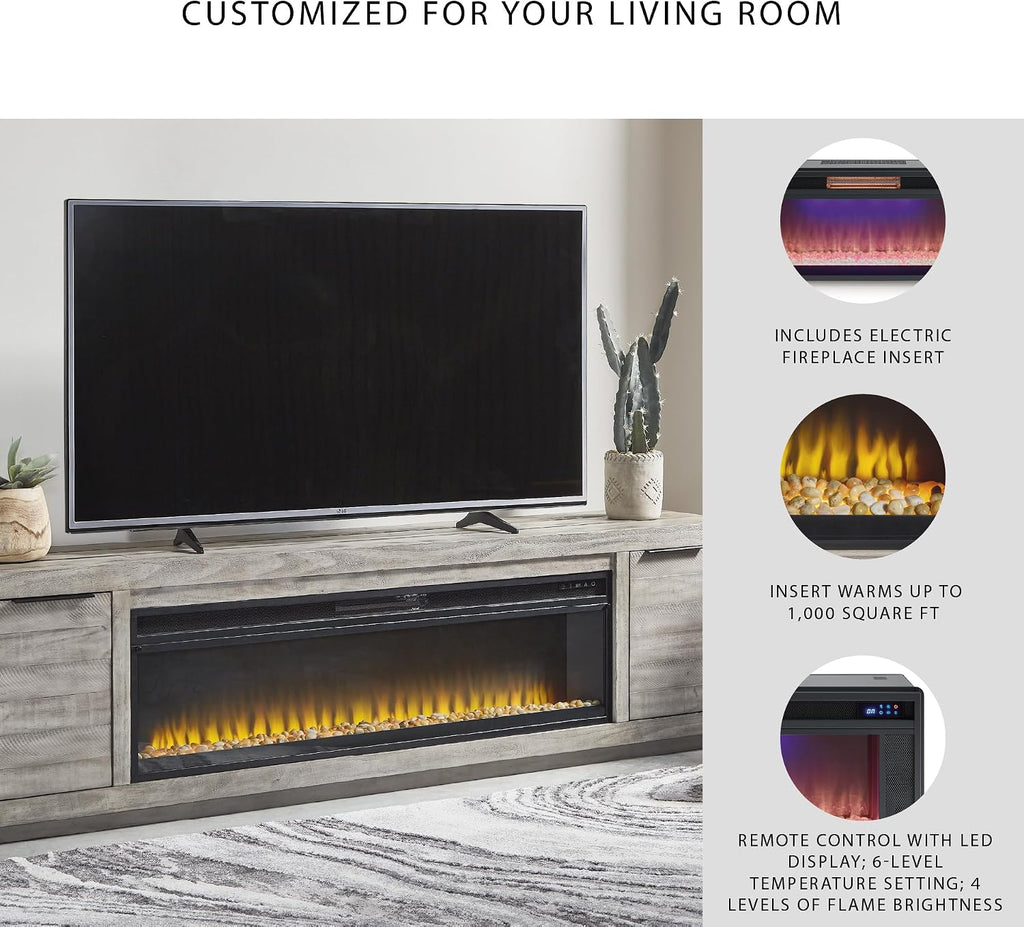 92" TV Stand with Electric Fireplace for TVs up to 105", Gray