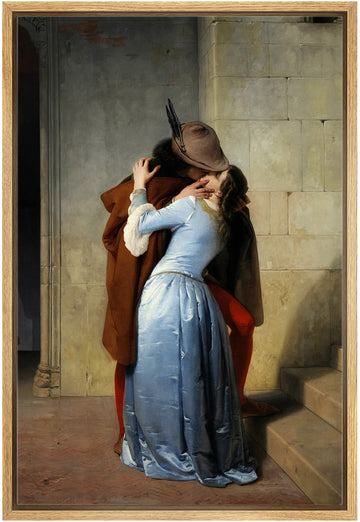 The Kiss (Il Bacio) by Francesco Hayez - Framed Canvas Print Wall Art Famous Painting Reproduction - 24"x36" Natural