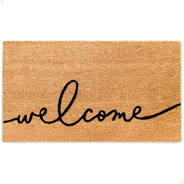 Welcome Mat Outdoor - Script Coir Doormat, Front Door 17x30