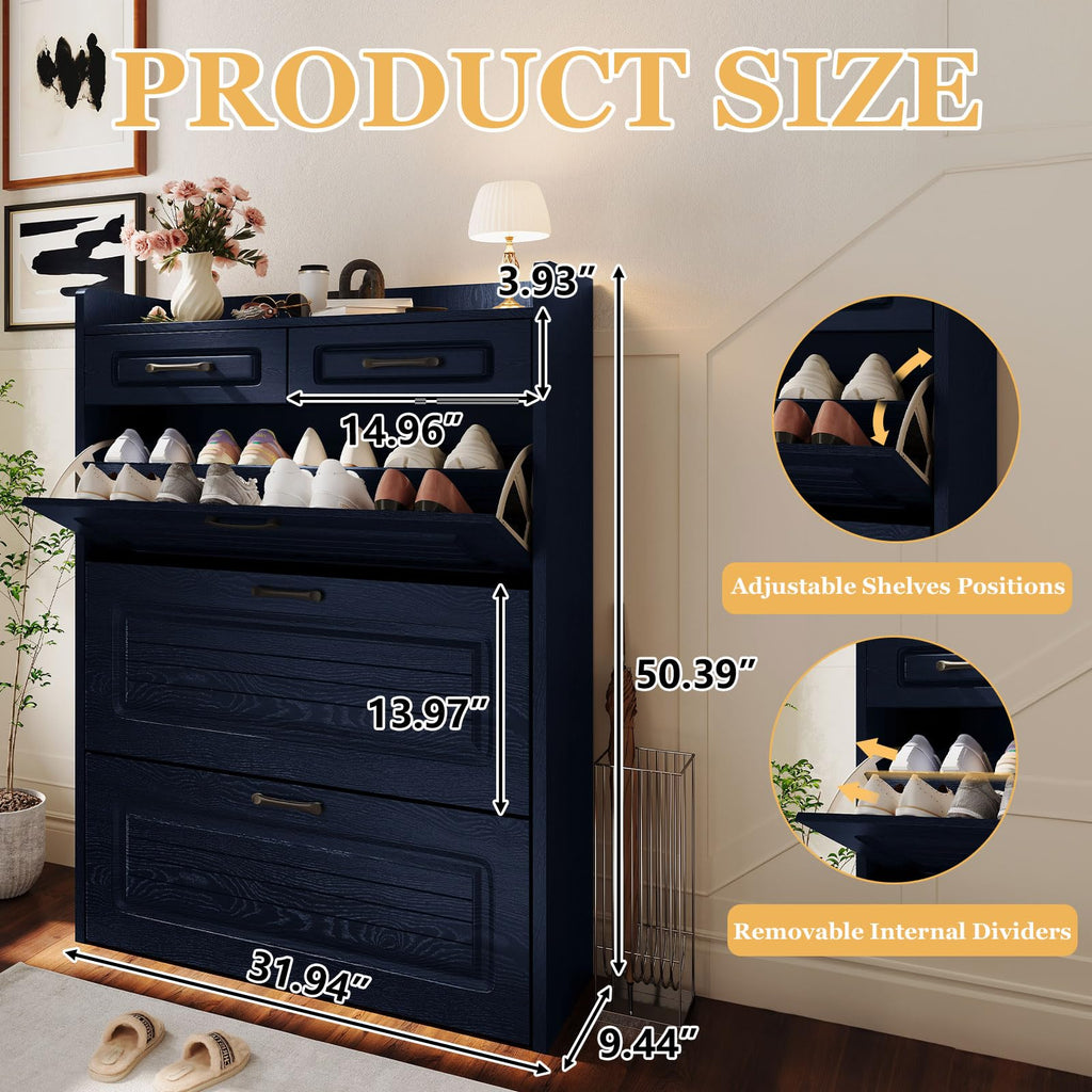 Shoe Cabinet with 3 Flip Drawers and 2 Storage Drawers, Shoes Organizer Cabinets with Adjustable Divider, Hidden Shoe