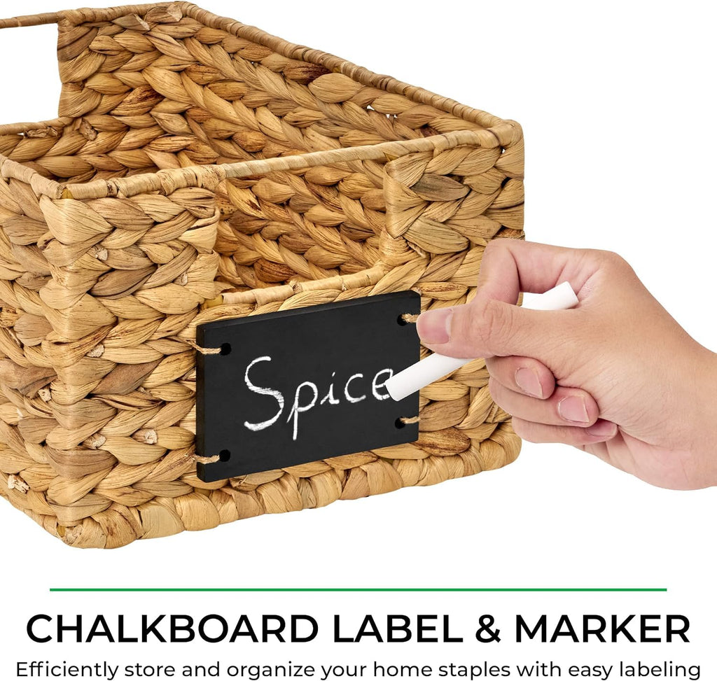 Water Hyacinth Storage Basket, Set of 6 Woven Wicker Baskets for Organizing with Chalkboard Labels and Chalk Marker