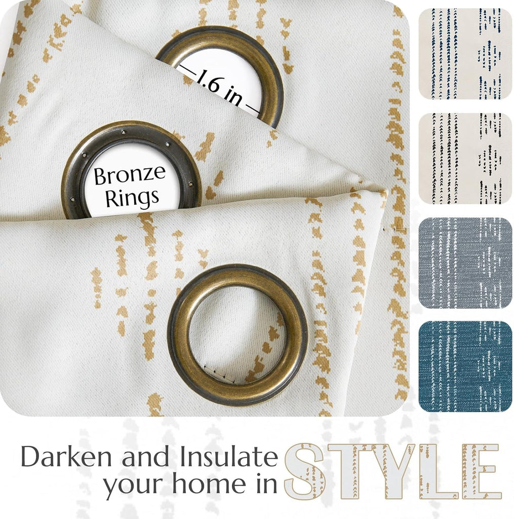 95% Blackout Boho Curtains 84 Inch Longes for Bedroom Beige Geometric Printed Grommet Top Room Darkening Thermal