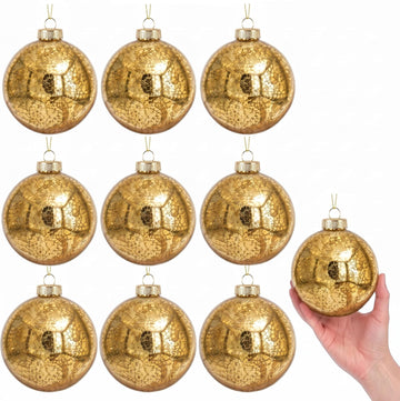 Gold Mercury Glass Christmas Ornaments, 3.15'' Vintage Xmas Hanging Baubles