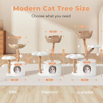 Modern Cat Tree, 26.3" Aesthetic Wood Cat Tree Tower for Small Cats