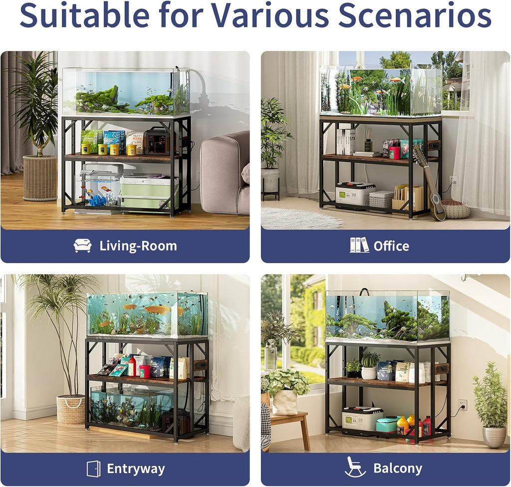 40 Gallon Fish Tank Stand with Power Outlet, Adjustable Shelf