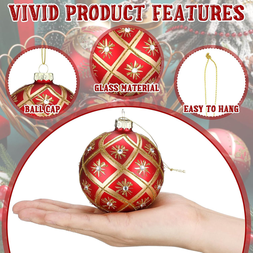 6 Pcs 3.15 in Glass Luxury Christmas Ball Red and Gold Ornaments