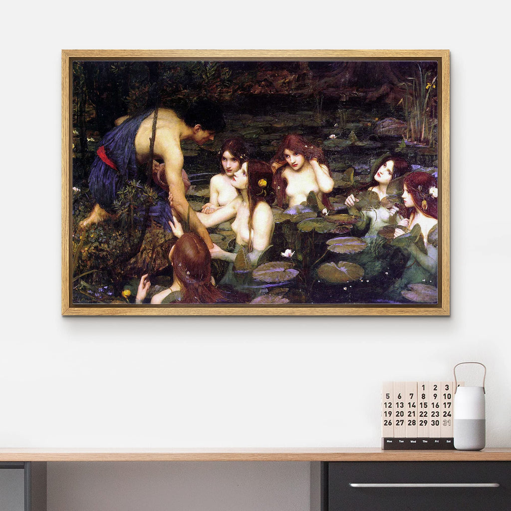 Framed Canvas Print Wall Art Hylas & The Nymphs by John William Waterhouse People Illustrations Fine Art Traditional