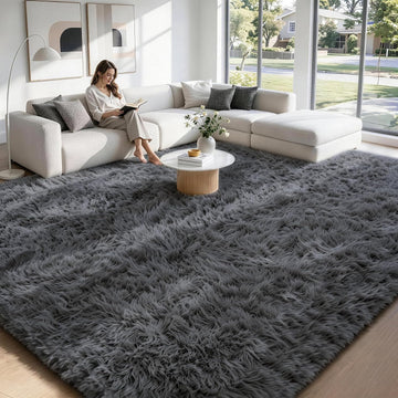 Grey Fluffy Shag Area Rugs Bedroom