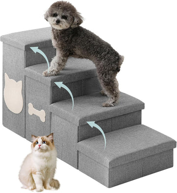 4-Step Dog Stairs for Large Dogs, Folding Dog Steps for High Bed