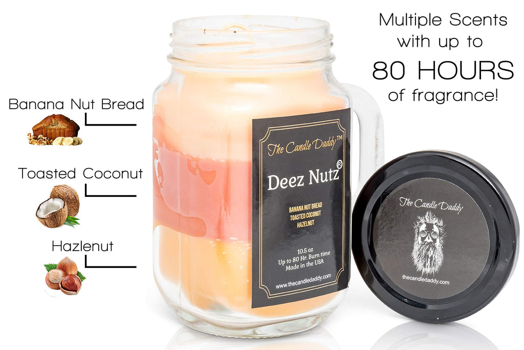 Deez Nutz Scented Candle - Banana Nut Bread, Toasted Coconut, Hazelnut Scented Triple Layer Candle-10.5 oz Mason Jar