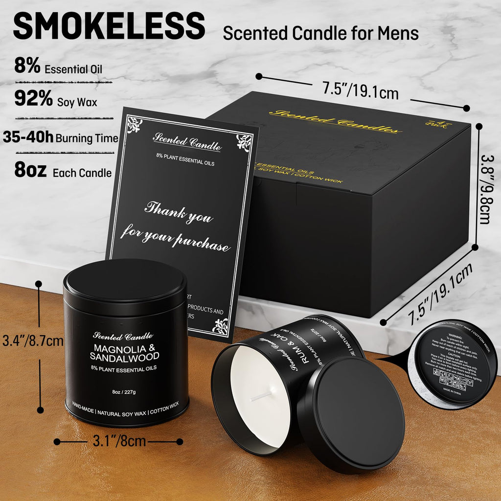 Scented Candles for Men Set-4 Pack Luxury Soy Wax Candles, 8oz Large Strong Scented Candles, Masculine Essential Oil
