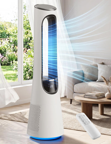 38" Bladeless Tower Fan ,Bladeless Fan with 5-Color LED,120°Adjustable Oscillating,20 Speeds & 4 Modes,Quiet DC