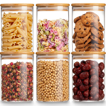 Glass Storage Jars with Airtight Bamboo Lid, 27 OZ Food Storage Jar with Labels, Airtight Glass Canisters, Clear