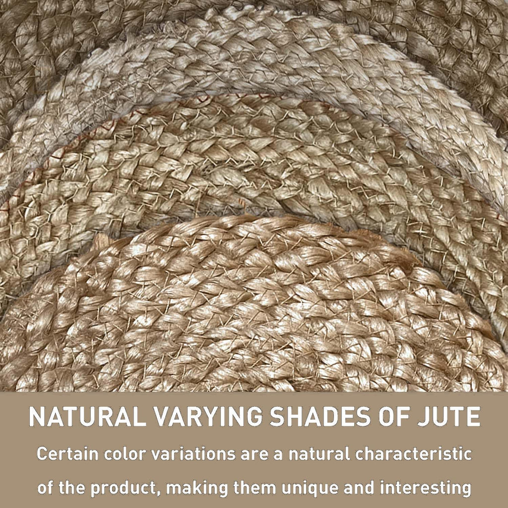 Hand Woven Natural Jute Braided Rug - 6' Round | Rustic Boho Farmhouse Reversible Area Rug