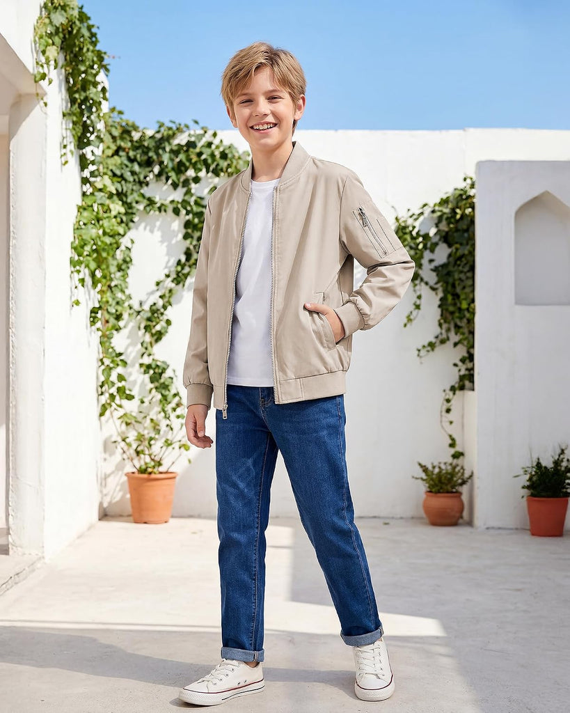 Boy's Bomber Jackets Kids Spring Fall Zip Up Varsity Windbreak Jackets
