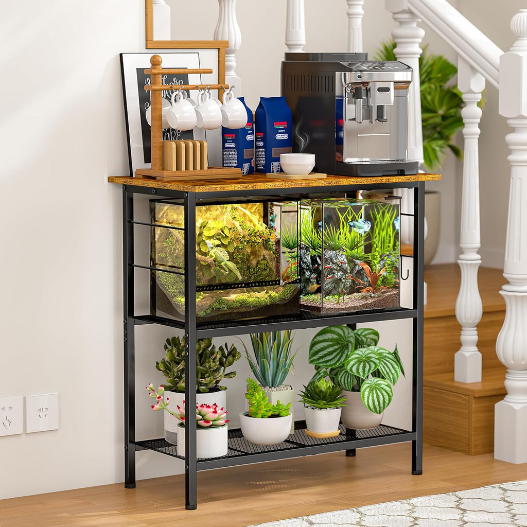 20 Gallon Fish Tank Stand, 3 Tier Aquarium Stand with Movable Hooks, 28.5" L* 15.74" W Tabletop, Heavy Duty Terrarium