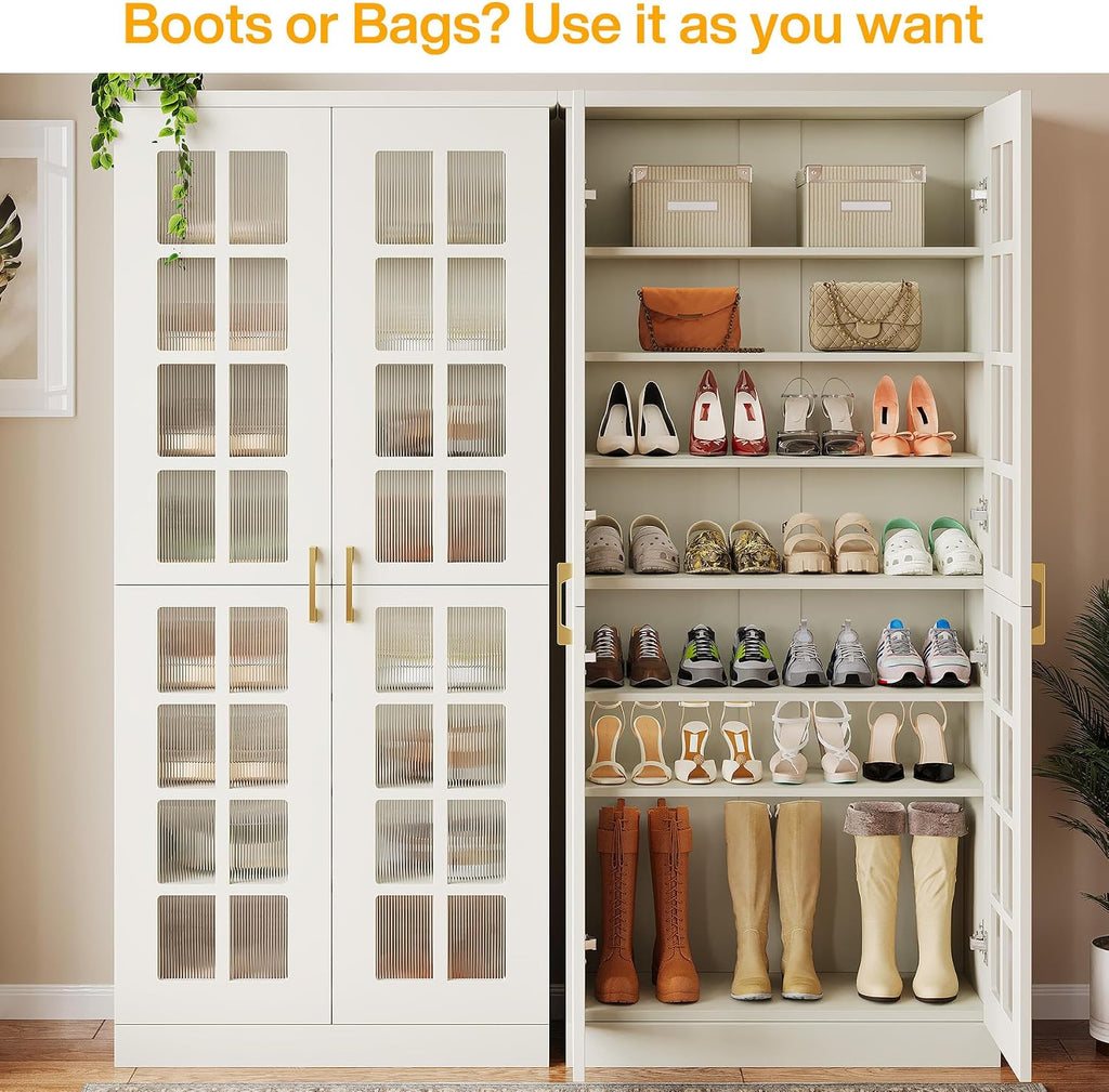 Tall Shoe Cabinet with Doors, 8-Tier Shoe Storage with Adjustable Shelves, Modern Shoe Organizer Shoe Rack Cabinet