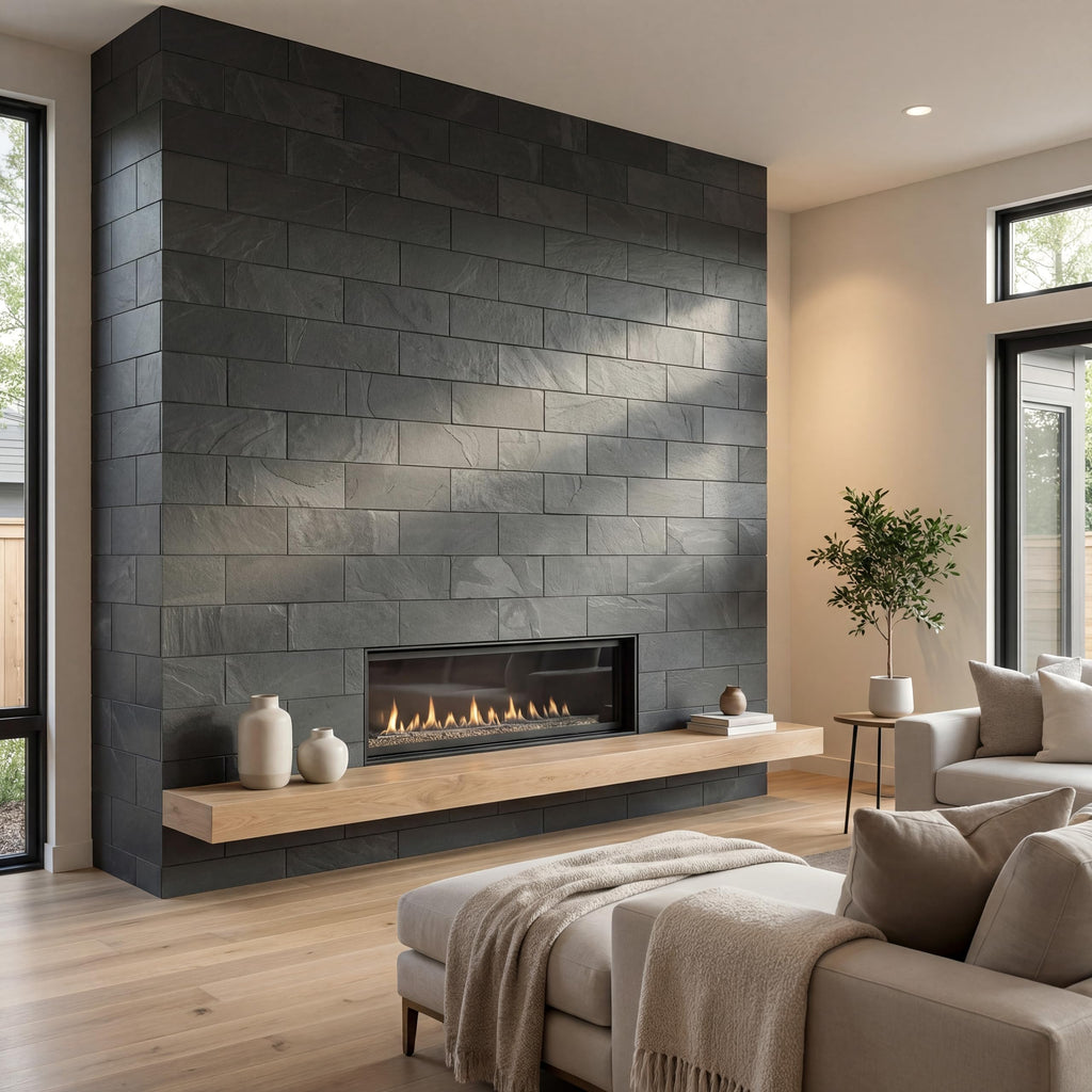 Gauged Slate Subway Tile | Camden Black Charcoal | 4" x 12"