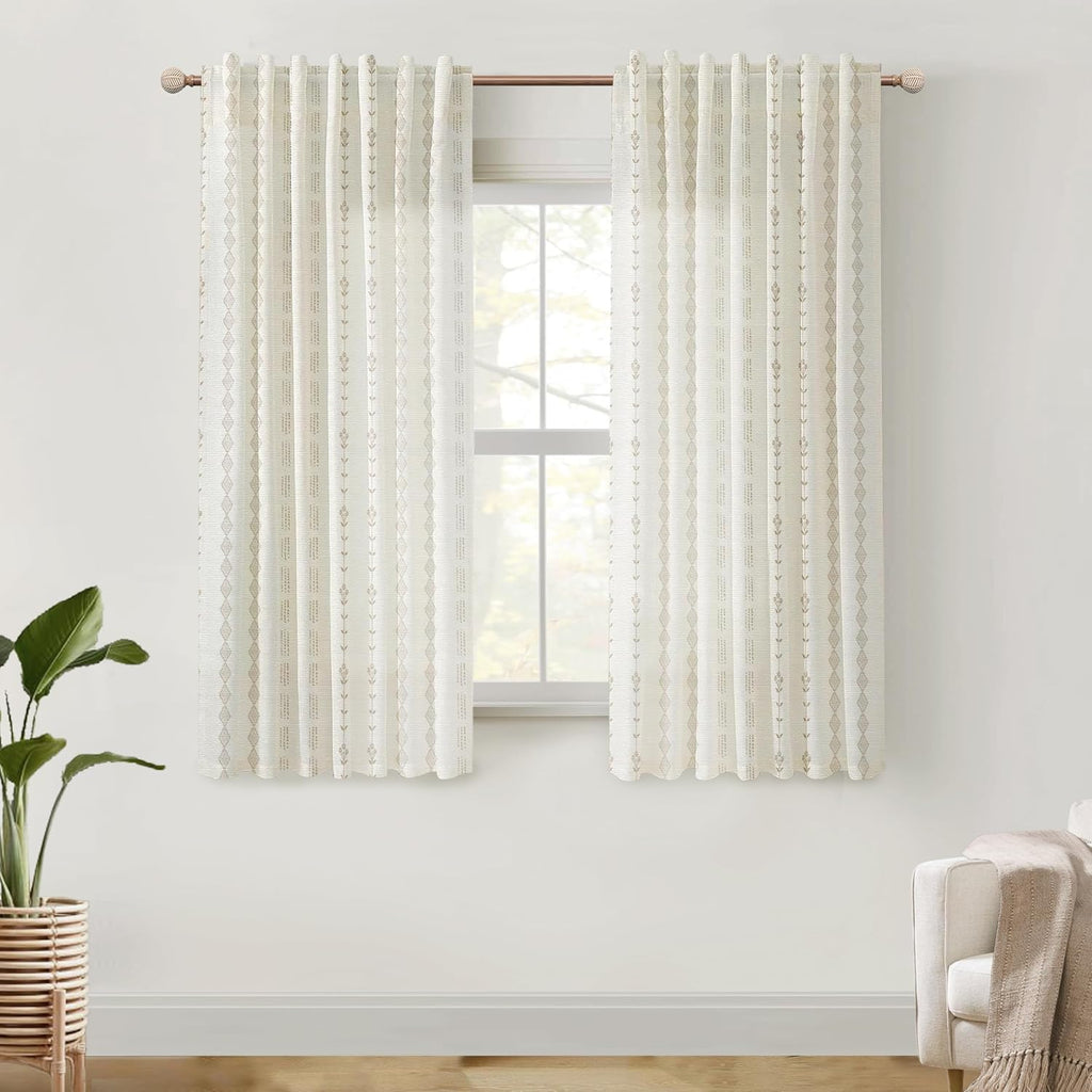 Retro Country Curtains 63 Inch Length Kitchen Window 2 Panel Set,Sheer Fun Print Rust Burnt Orange Funky Floral