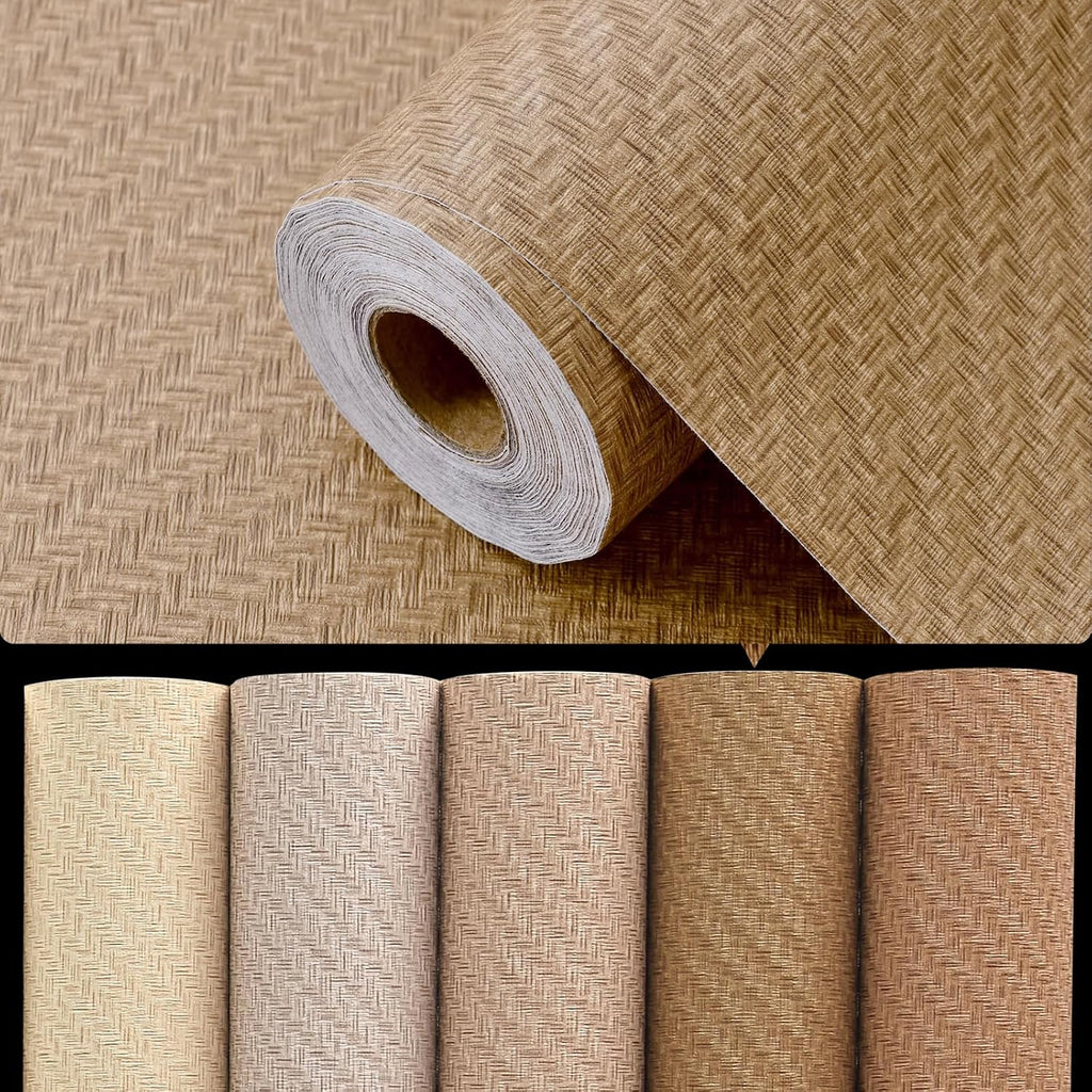 Fabric Wallpaper Textured Contact Paper Grasscloth Peel and Stick | 24" x 393" Faux Linen Wall Paper, Self Adhesive