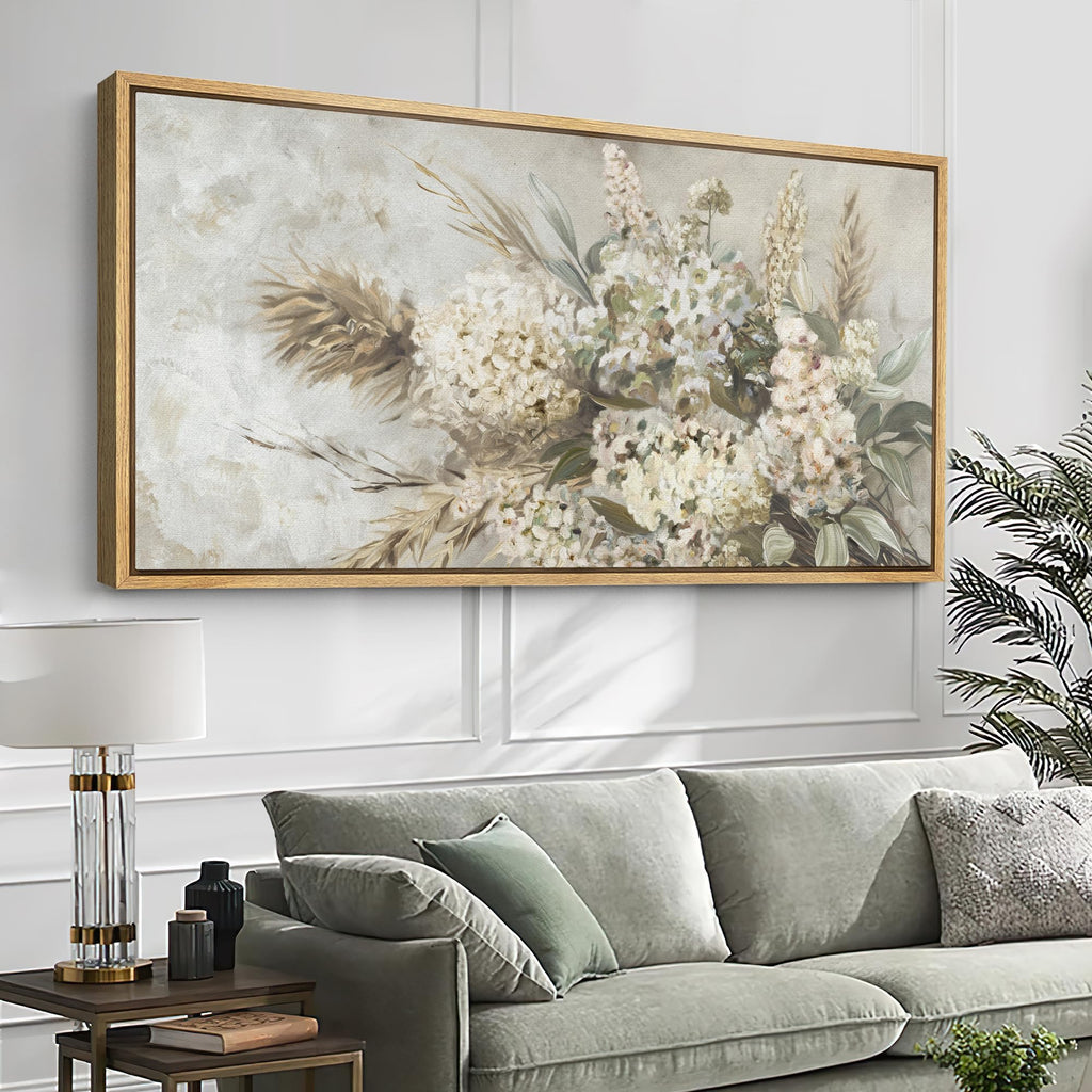 Extra Large Framed Canvas Print Wall Art Rustic Floral Bouquet Vintage Farmhouse Illustrations Modern Art Calm Warm