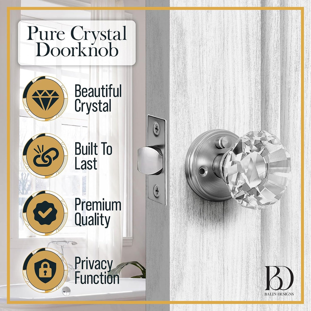 Crystal Door Knob with Lock, Glass Door Knobs Interior Privacy/Passage Set, Vintage Decorative Antique Style Handle