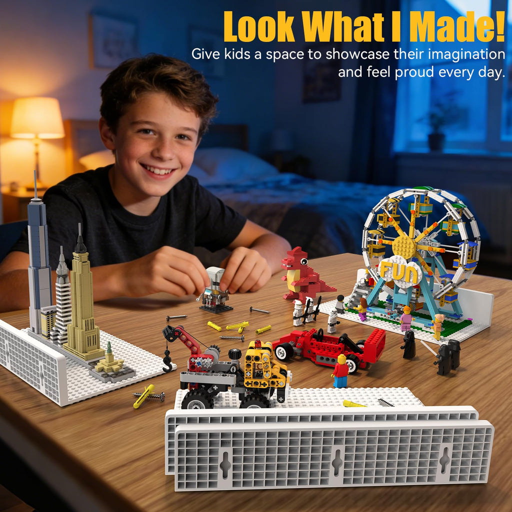 8-Pack Floating Shelves for Wall Compatible with Lego Bricks, White