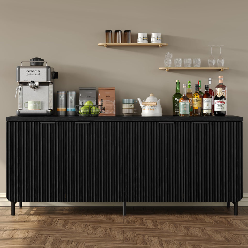 66.2''W Large Fluted Buffet Cabinet with 4 Doors & Shelves Wood Sideboard Buffet Table Storage Cabinet Modern Accent