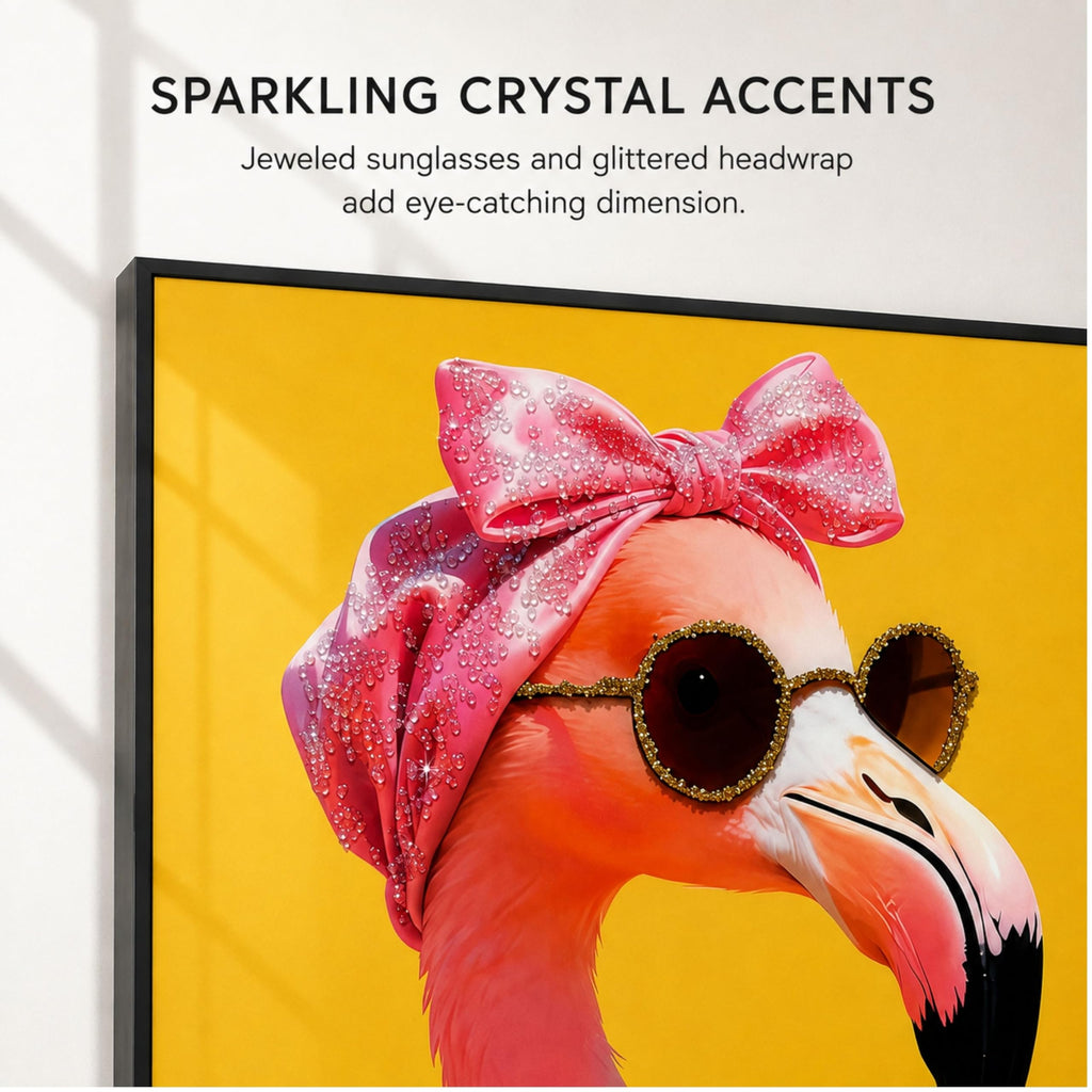 Framed Flamingo Wall Art, 3D Raised Crystal Accent Portrait, 19.7 x 27.6 in