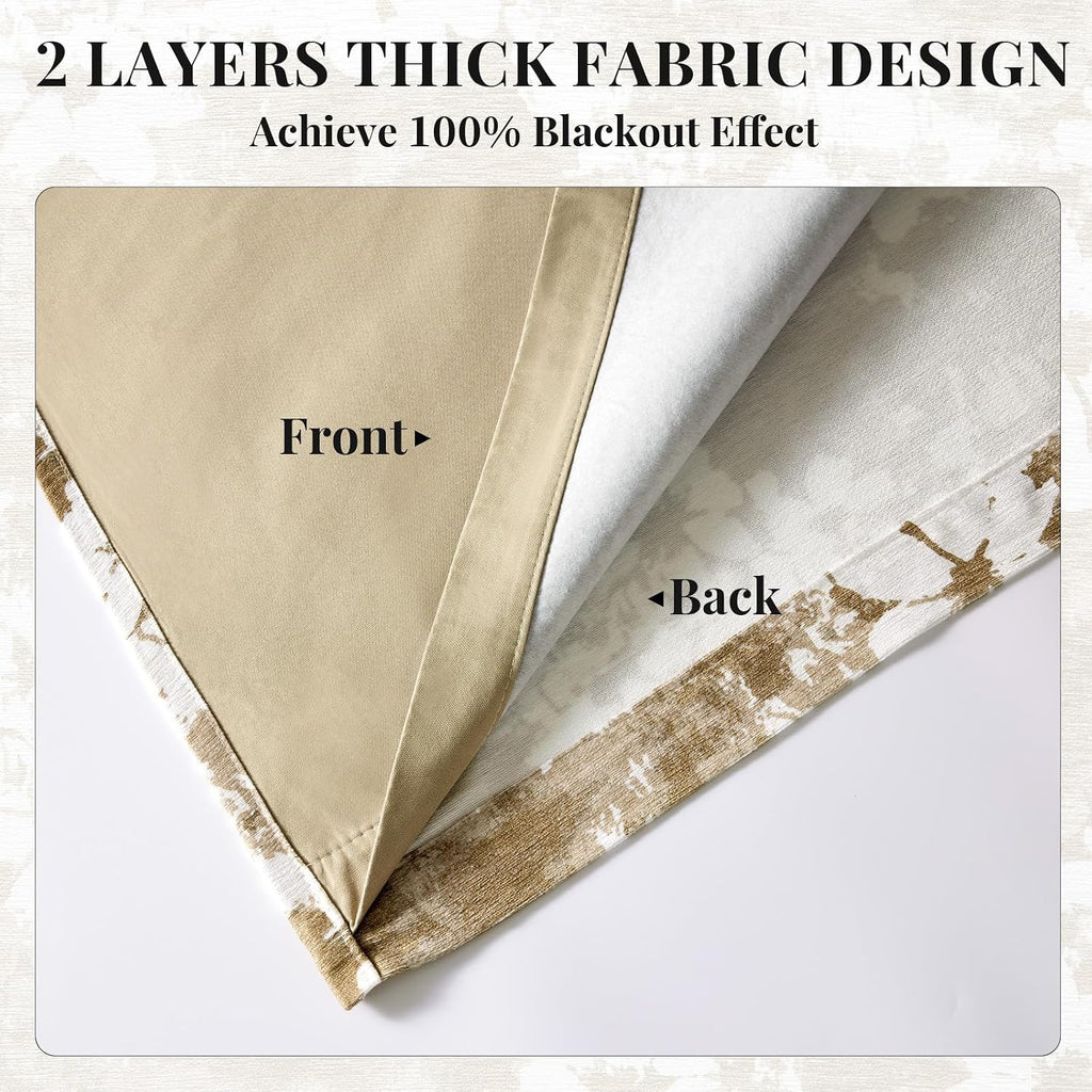 100% Blackout Taupe Floral Curtains,Vintage 96 Inch Thick Window Drapes 2 Panels Set for Living Room Thermal