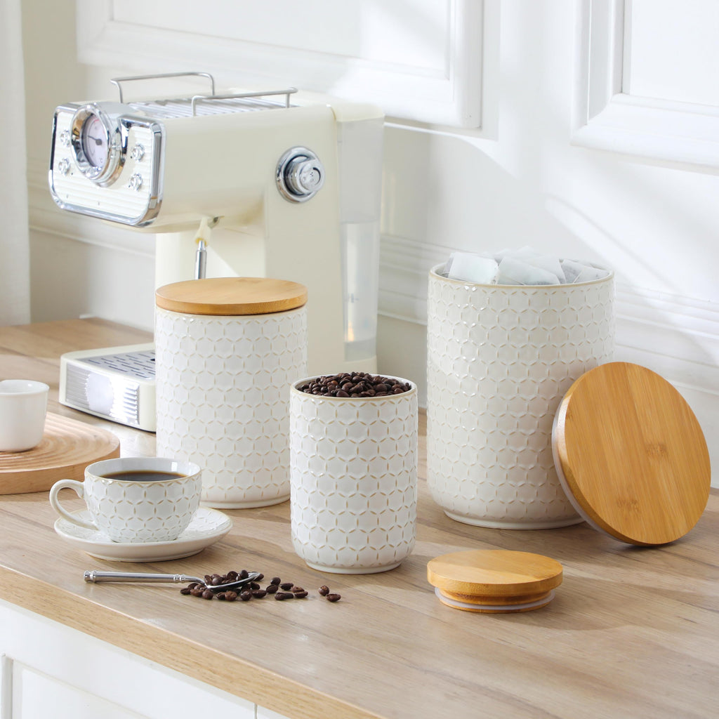 Ceramic Canisters Set with Airtight Lids, 80/40/20 oz Coffee Canister, Cookie Jar & Sugar Container, Canisters Sets