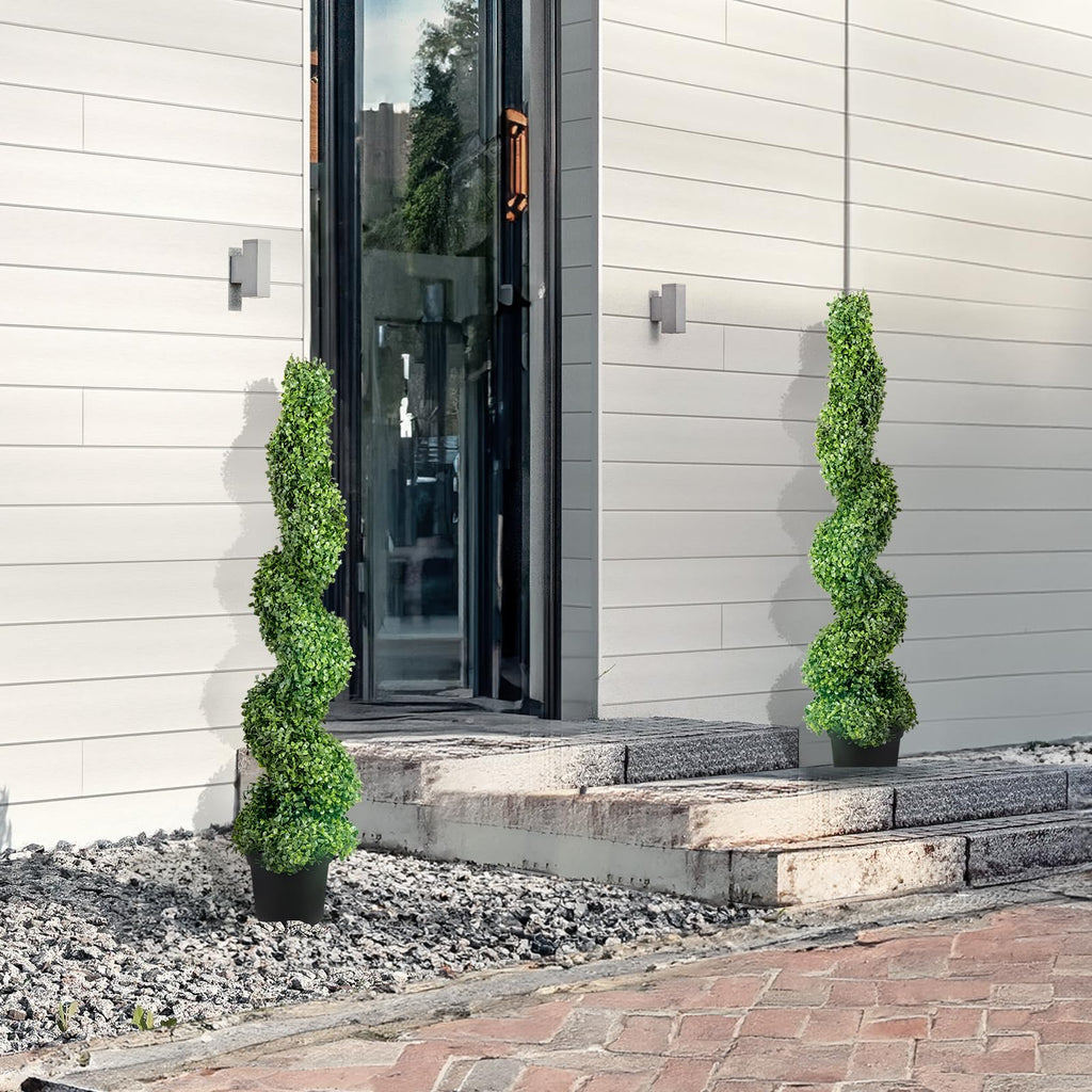 Artificial Boxwood Spiral Topiary Trees, 4ft Tall (2 PCS) Faux Plant