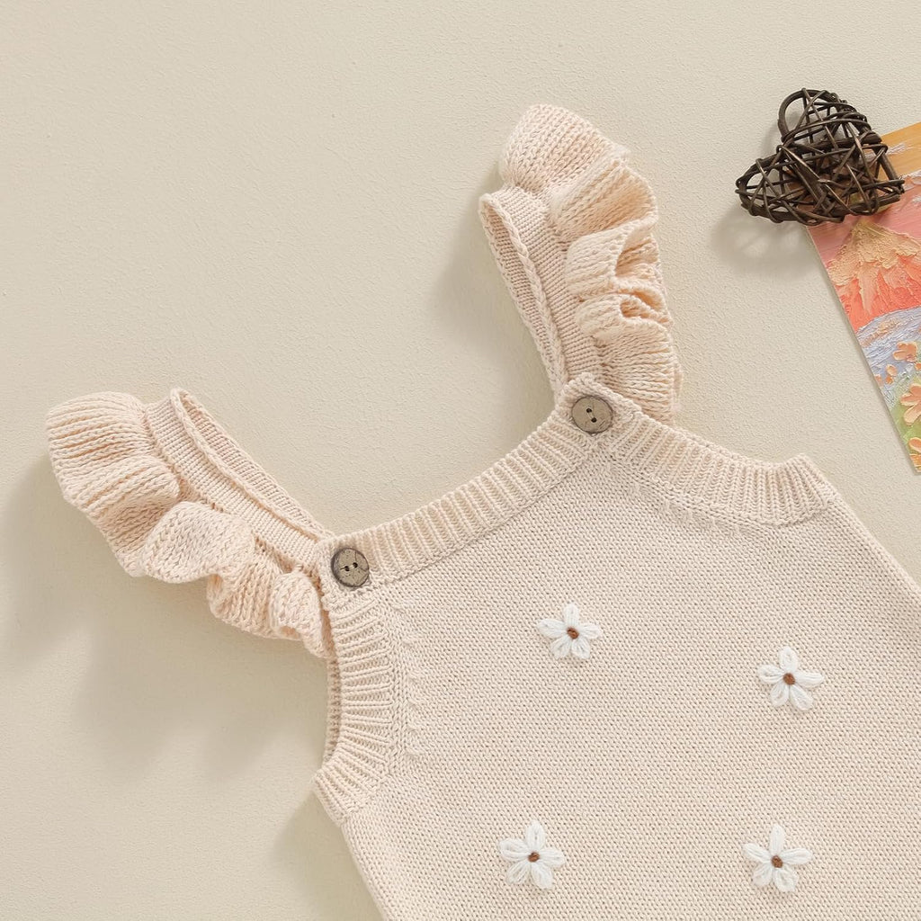 Newborn Baby Girl Knit Overall Sleeveless Strap Halter Sweater Romper One Piece Bodysuit Jumpsuit Summer Clothes