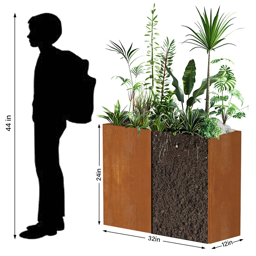Cor Ten Steel Planters - 32x12x24H Inch Planter Box Rustic