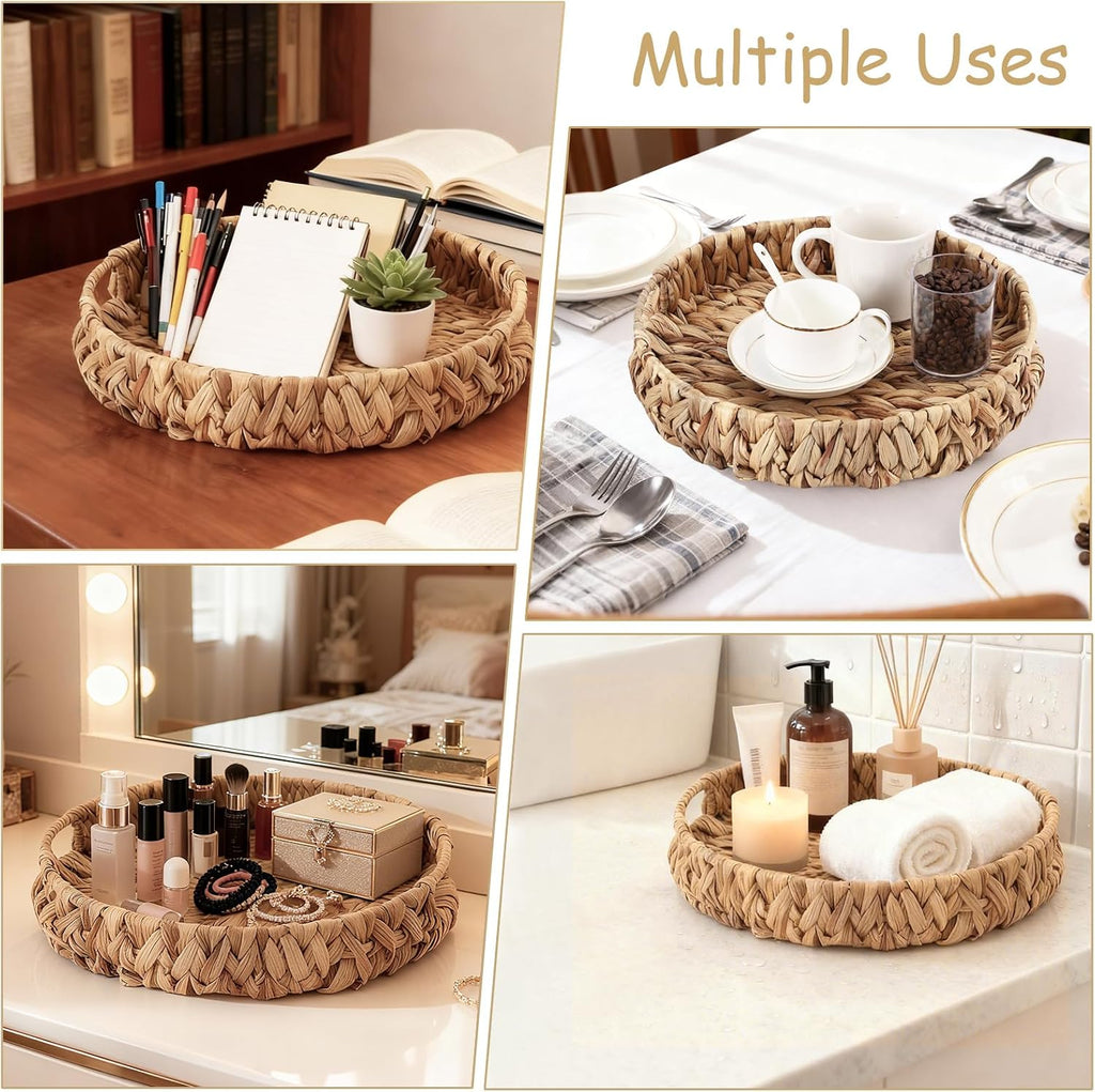 Woven Placemats Set of 6 with Water Hyacinth Storage Basket, Natural Woven Table Mats for Dining Table, Handmade Boho
