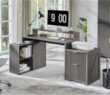 67" Modern L Shaped Desk with Storage Cabinet & Drawers, Wood Home Office Desk with Power Outlets