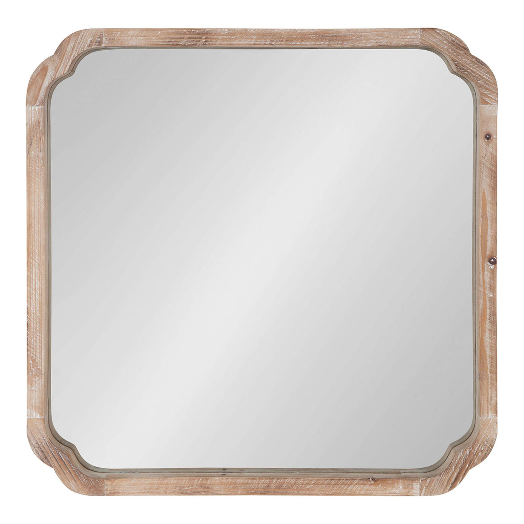 Marston Rustic Square Wall Mirror, 24" x 24", Natural Wood, Decorative Farmhouse-Inspired Wood Wall Decor