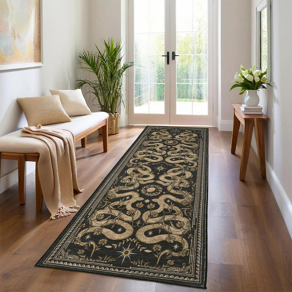 Snake Washable Runners s 2x6 Runner Rug Non Slip with Rubber Back Forest Soft Low-Pile Stain Resistant Thin Carpet