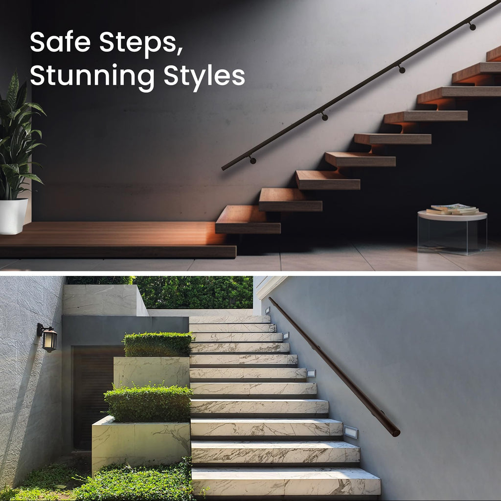 Aluminum Handrail for Indoor or Outdoor Steps and Stairs - Hand Rails for Elderly - DIY Complete Stair Railing Kit